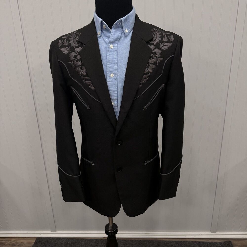 Scully 42L Black Embroidered Polyester 2-Button Single-Vent Western Sports Coat